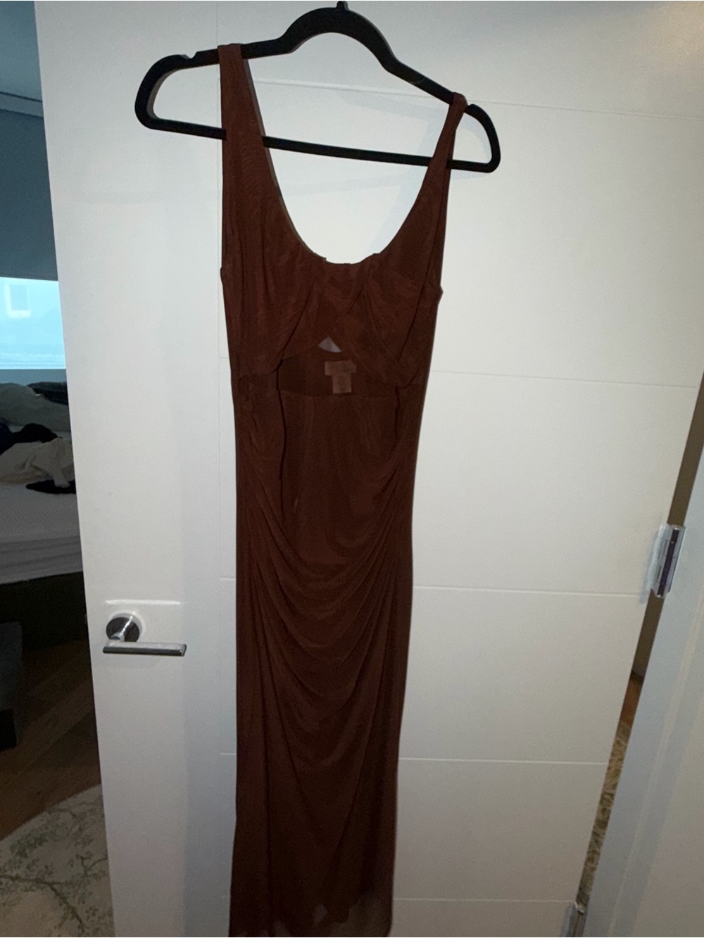 Camila Coelho Brown Scoop-Neck Mesh Cut Out Midi Dress